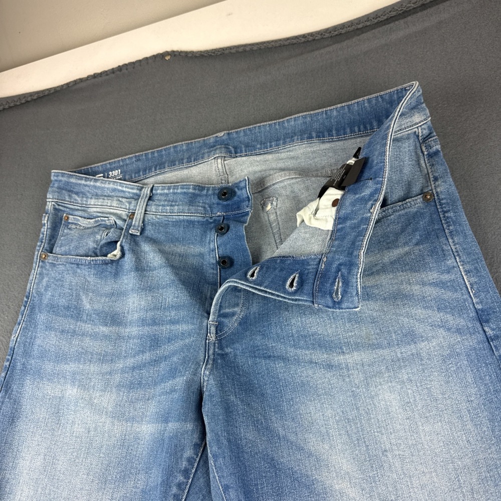 G Star RAW Jeans Men's 38x34 (Fits 40) Blue 3301 Straight Leg Button Fly Faded